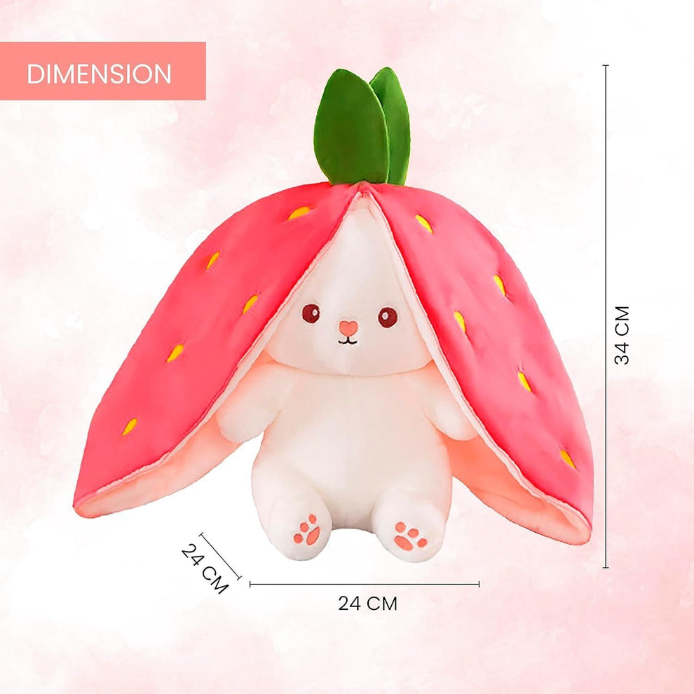 Reversible Strawberry Bunny Plush - Cute & Versatile Toy with Zipper for Kids and Adults