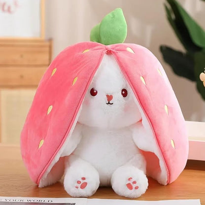 Reversible Strawberry Bunny Plush - Cute & Versatile Toy with Zipper for Kids and Adults