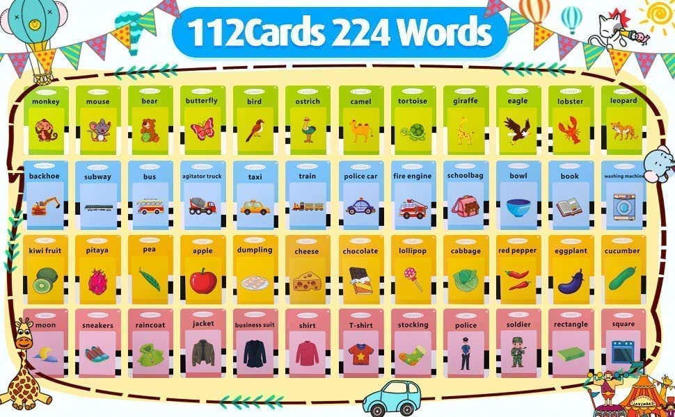 Flash Cards Reading Machine - 112 pcs Card with 224 Words