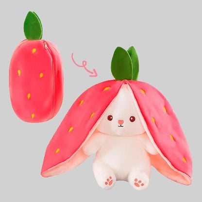 Reversible Strawberry Bunny Plush - Cute & Versatile Toy with Zipper for Kids and Adults