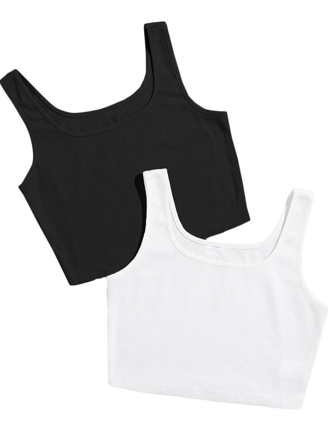 Women's Casual Scoop Neck Ribbed Knit Sleeveless Basic Crop Tank Top Set(2)