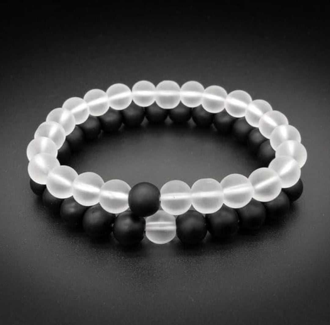 Couple Bracelet Black Matt 8 MM Long Distance Bracelet Men & Women, Relationship Bracelet
Black And Transparent Matte (pack - 2)