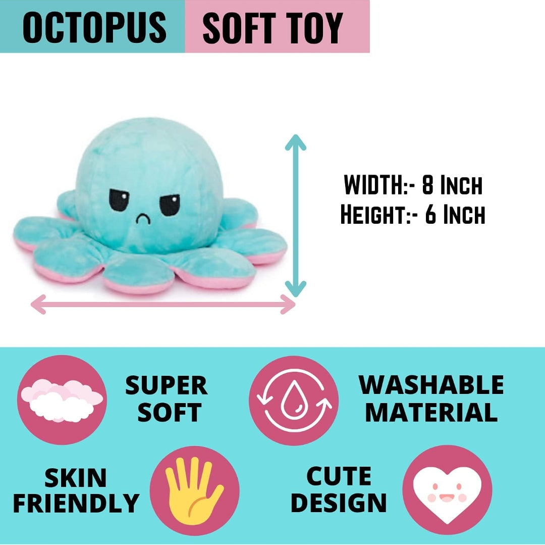 Reversible Octopus Plush Stuffed Animal Soft Toy for Kids | Super Soft Octopus Plush Toy for Boys and Girls | Octopus Plushie Reversible -18cm