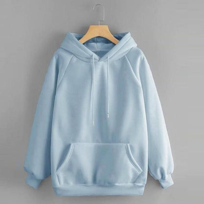 Popster Sky Blue Solid Fleece Hoody Regular Fit Long Sleeve Womens Sweatshirt